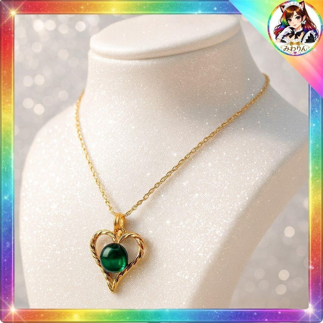ハンドメイド ゴールド×グリーン ハート ネックレス レディース パーティー向け