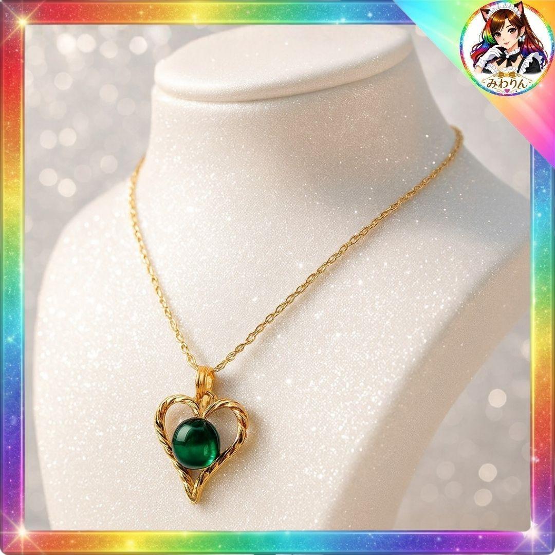 ハンドメイド ゴールド×グリーン ハート ネックレス レディース パーティー向け