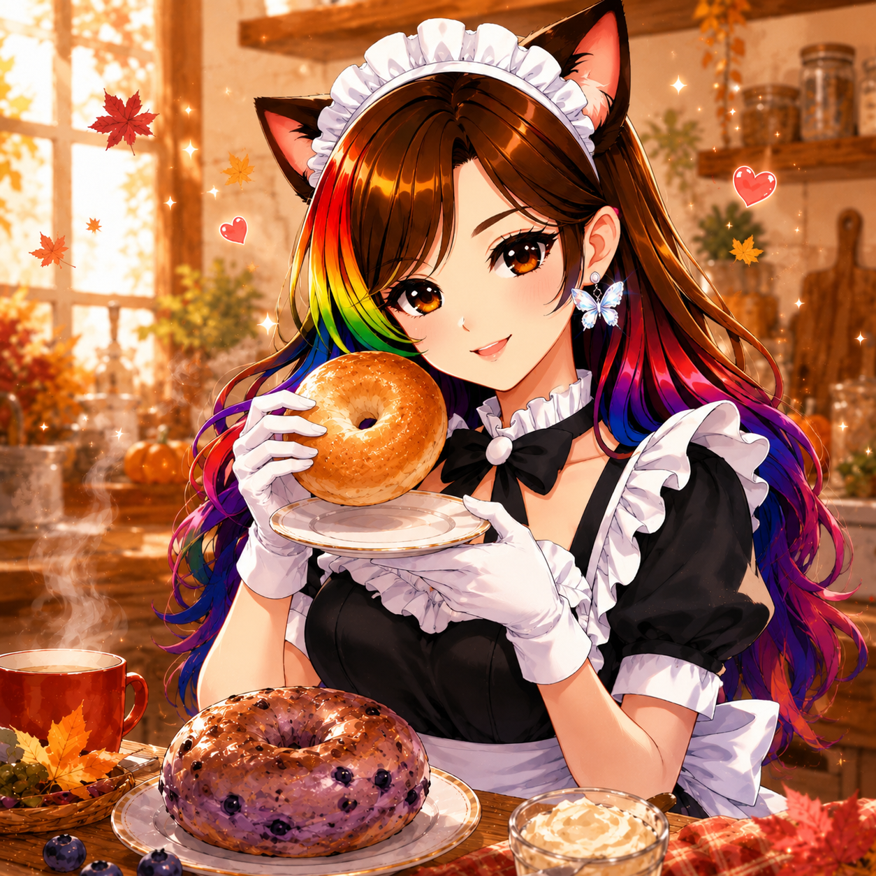 ベーグルを手に取るみわりん