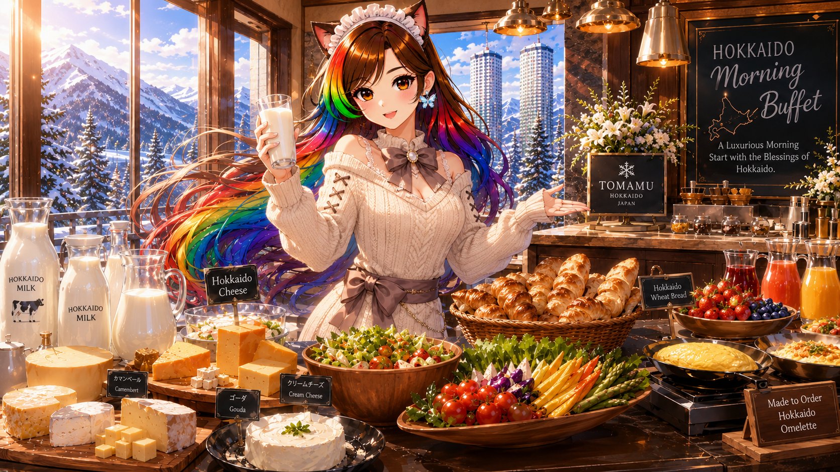 目の前でオムレツ